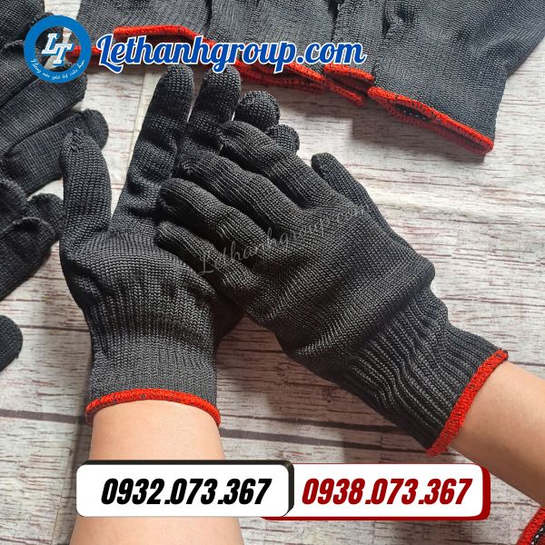 găng tay len poly đen 50g viền đỏ giá rẻ
