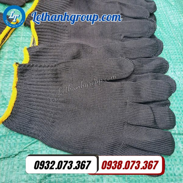 găng tay len poly đen 50g viền vàng giá sỉ tận xưởng