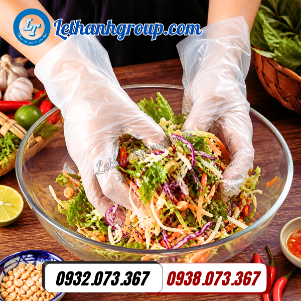 găng tay nilon tiện dung trong sơ chế thực phẩm