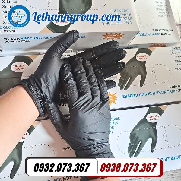 găng tay nitrile đen không bột đeo tay