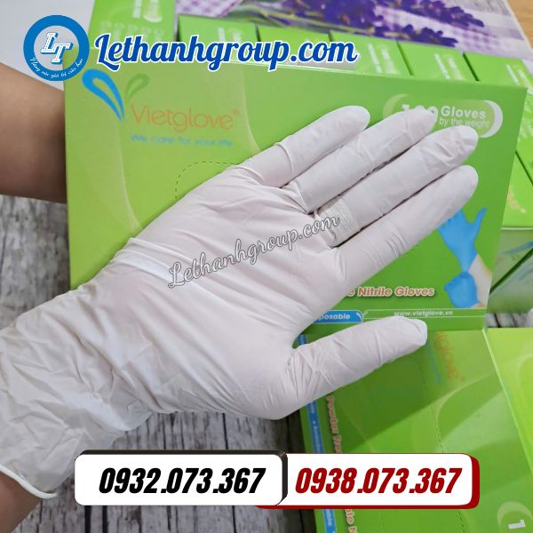 găng tay nitrile trắng vietglove không bột