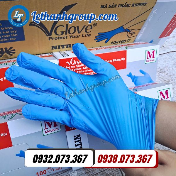 găng tay nitrile xanh không bột size m