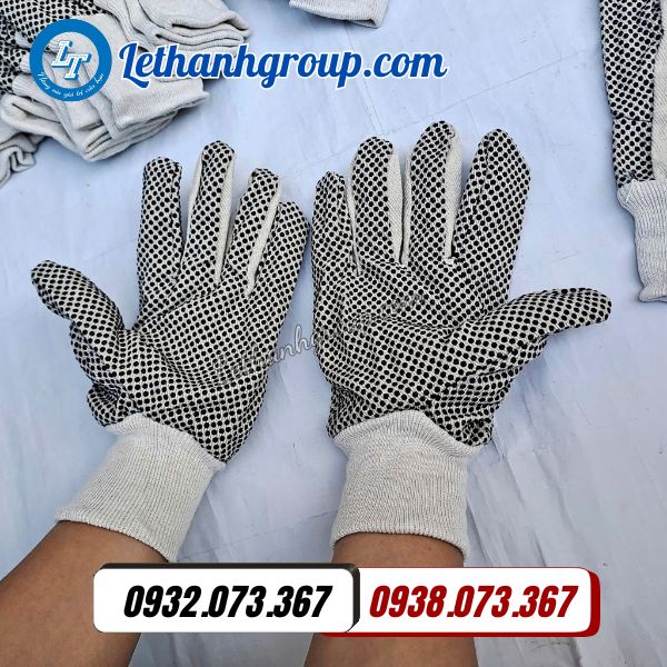 găng tay vải bạt phủ hạt nhựa đen giá sỉ bao 500 đôi