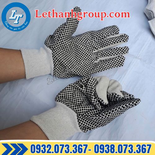 găng tay vải bạt phủ hạt nhựa đen giá sỉ trực tiếp tận gốc