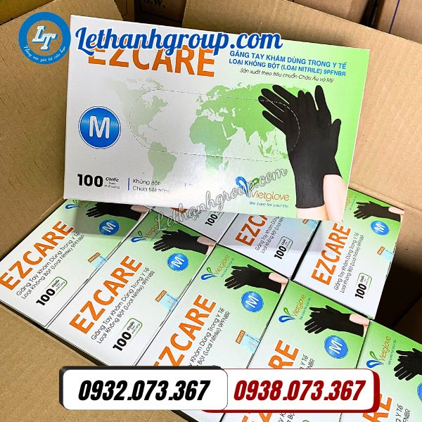 giá sỉ thùng 10 hộp găng tay y tế ezcare vietglove màu đen không bột