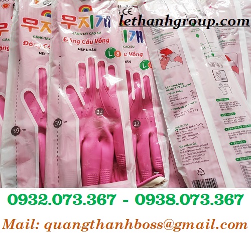 GĂNG TAY CAO SU ĐÔNG CẦU VỒNG MÀU HỒNG SIZE L