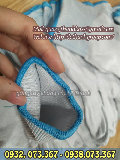găng tay chống cắt cổ viền xanh găng tay chống cắt cổ viền xanh