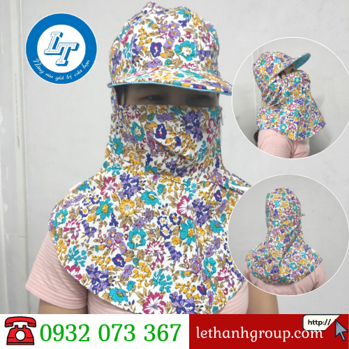 Mũ chống nắng kèm khẩu trang cho nữ giá rẻ tại xưởng mũ trùm đầu chống nắng kèm khẩu trang hoa xanh