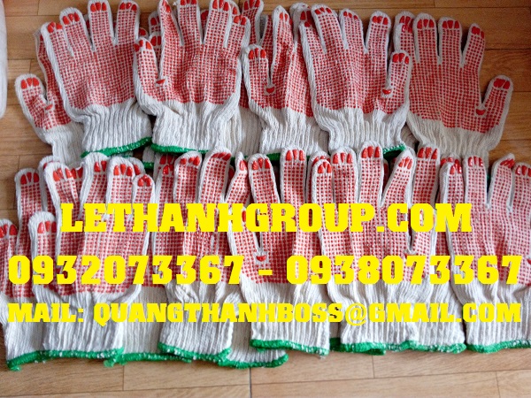 Găng tay len phủ hạt nhựa màu đỏ