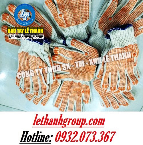 Găng tay bảo hộ lao động, găng tay phủ hạt nhựa công ty Lê Thanh Găng tay phủ hạt nhựa