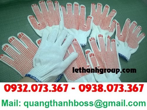 Găng tay phủ hạt nhựa màu đỏ