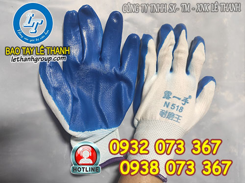 Giá găng tay phủ nitrile xanh Gằng tay phủ nitrile xanh