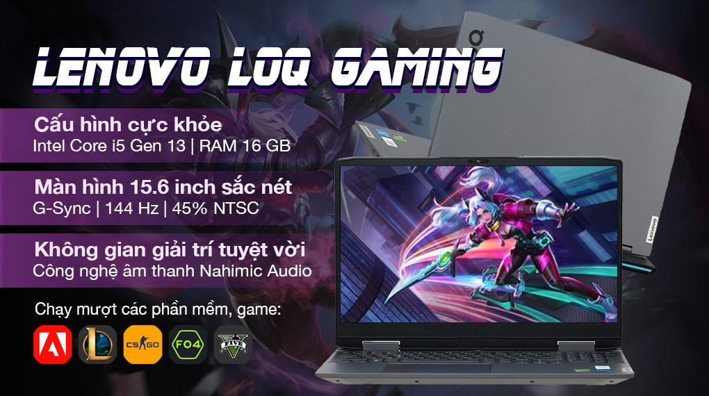 Laptop Lenovo LOQ 15IRH8 Intel Core i5-13420H | RTX 3050 6GB | 16GB | 512GB | 15.6 inch FHD 144Hz | Win 11 | Xám