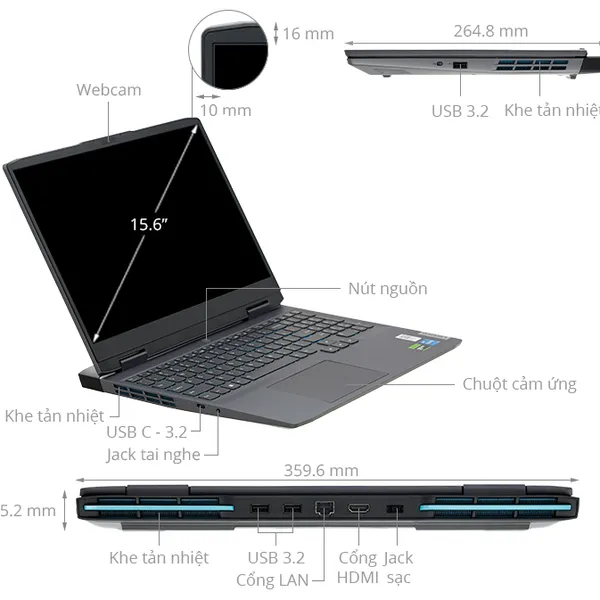 Laptop Lenovo LOQ 15IRH8 Intel Core i5-13420H | RTX 3050 6GB | 16GB | 512GB | 15.6 inch FHD 144Hz | Win 11 | Xám
