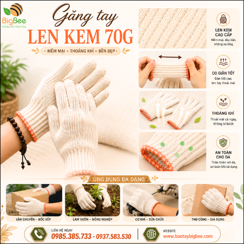 Găng Tay Len Kem 70G Co Giãn Tốt Thoải Mái Khi Làm Việc Găng Tay Len Kem 70G Co Giãn Tốt Thoải Mái Khi Làm Việc