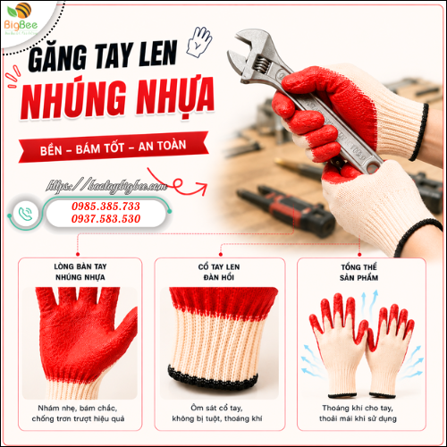 Găng tay lao động nhúng nhựa cầm nắm chắc tay, co dãn tốt. Găng tay lao động nhúng nhựa cầm nắm chắc tay, co dãn tốt.