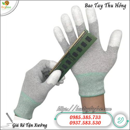 Găng tay phủ PU đầu ngón bám tốt phù hợp sản xuất điện tử. Găng tay phủ PU đầu ngón bám tốt phù hợp sản xuất điện tử.