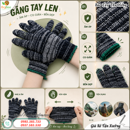 Găng Tay Len Muối Tiêu 60G Thoáng Tay Co Giãn Tốt. Găng Tay Len Muối Tiêu 60G Thoáng Tay Co Giãn Tốt.
