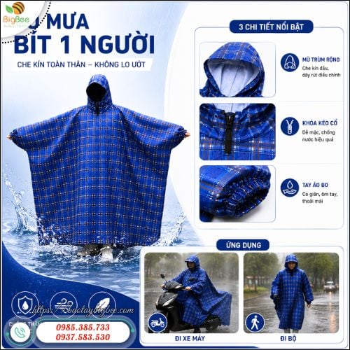 Áo Mưa Bít 1 Người Thiết Kế Liền Thân Che Mưa Tốt. Áo Mưa Bít 1 Người Thiết Kế Liền Thân Che Mưa Tốt.