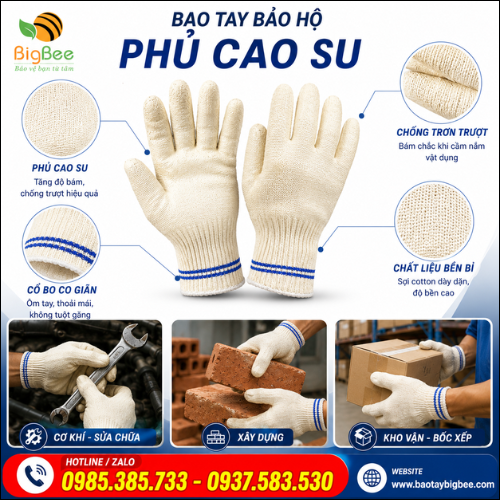 Găng Tay Lao Động Phủ Cao Su Cho Xưởng Và Công Trình. Găng Tay Lao Động Phủ Cao Su Cho Xưởng Và Công Trình.