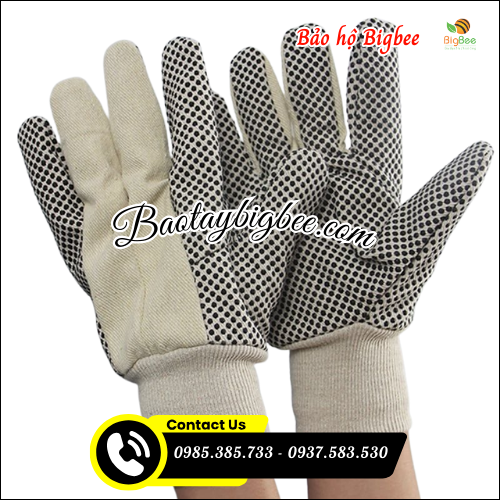 Găng tay bảo hộ vải bạt phủ hạt nhựa. Găng tay bảo hộ vải bạt phủ hạt nhựa.