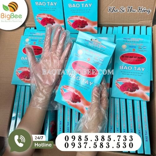 Bao tay nilon dùng 1 lần hộp 100 cái Bao tay nilon dùng 1 lần hộp 100 cái