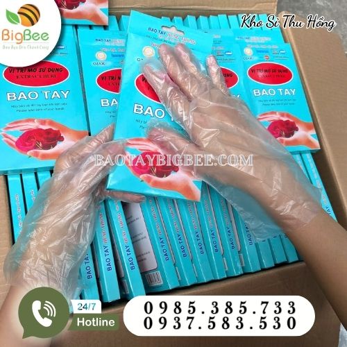 Bao tay nilon dùng 1 lần chống hoá chất nhẹ, bền dai Bao tay nilon dùng 1 lần chống hoá chất nhẹ, bền dai