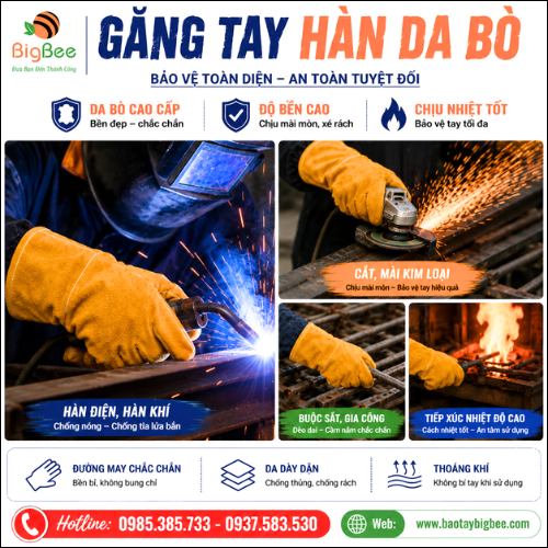 Găng Tay Hàn Da Bò Dày Dặn Độ Bền Vượt Trội. Găng Tay Hàn Da Bò Dày Dặn Độ Bền Vượt Trội.