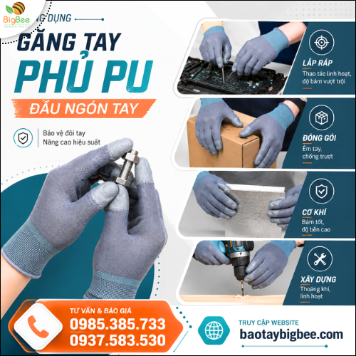Găng Tay Phủ PU Ngón Phù Hợp Công Việc Lắp Ráp. Găng Tay Phủ PU Ngón Phù Hợp Công Việc Lắp Ráp.