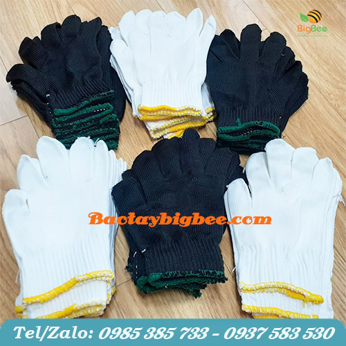 Găng tay poly lao động trắng - đen Găng tay poly lao động trắng - đen