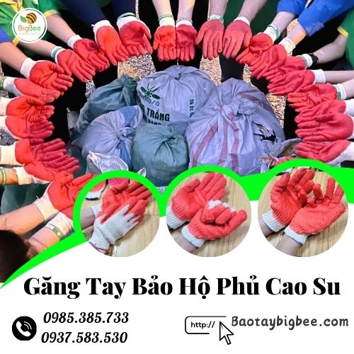 Găng tay bảo hộ phủ cao su đỏ. Găng tay bảo hộ phủ cao su đỏ.
