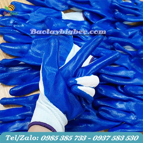 Găng tay bảo hộ lao động phủ sơn xanh Găng tay bảo hộ lao động phủ sơn xanh