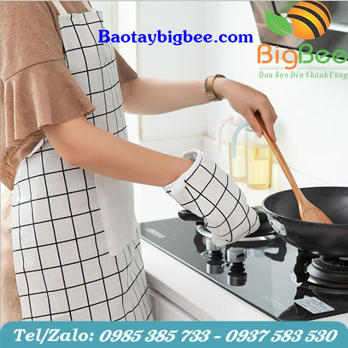 Găng tay làm bếp cách nhiệt vải bông Găng tay làm bếp cách nhiệt vải bông