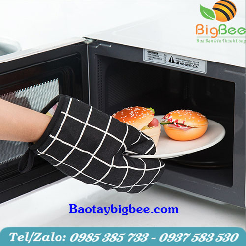 Găng tay làm bếp cách nhiệt vải bông Găng tay làm bếp cách nhiệt vải bông