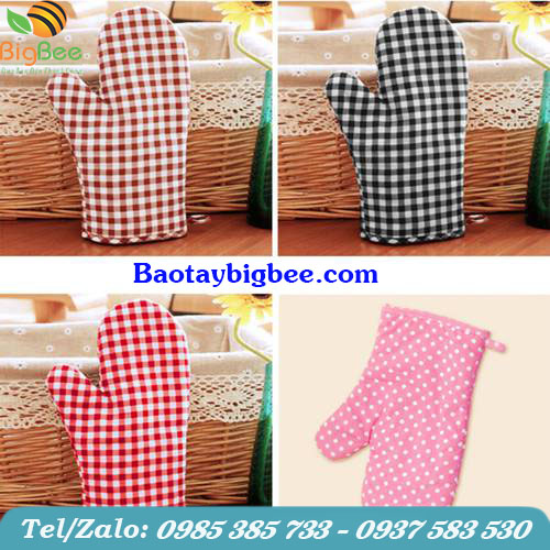 Găng tay làm bếp cách nhiệt vải bông Găng tay làm bếp cách nhiệt vải bông