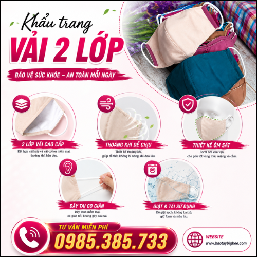 Khẩu Trang Cotton 2 Lớp Hỗ Trợ Bảo Vệ Đường Hô Hấp. Khẩu Trang Cotton 2 Lớp Hỗ Trợ Bảo Vệ Đường Hô Hấp.