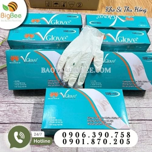 Găng tay cao su y tế Vglove có bột hộp 100 cái Găng tay cao su y tế Vglove có bột hộp 100 cái