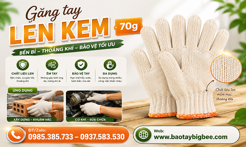 Găng Tay Len Kem 70G Lao Động Giá Sỉ Tận Kho Thu Hồng