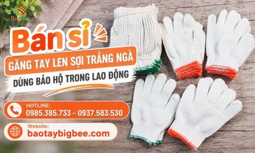 Bán sỉ găng tay len sợi trắng ngà dùng bảo hộ trong lao động