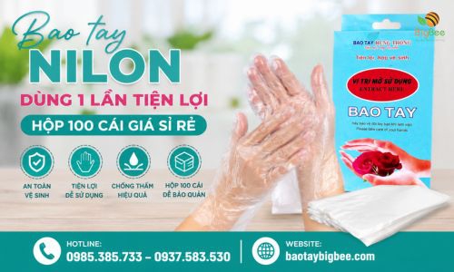 Bao tay nilon dùng 1 lần tiện lợi hộp 100 cái giá sỉ rẻ