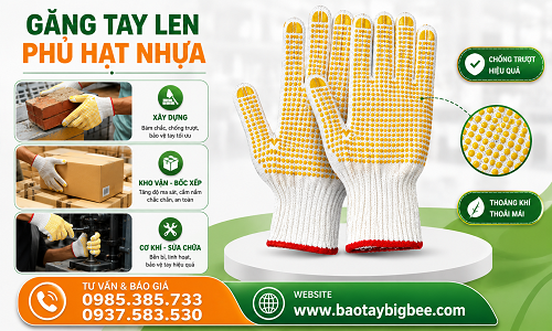 Kho sỉ găng tay len phủ hạt nhựa lao động giá rẻ bền đẹp