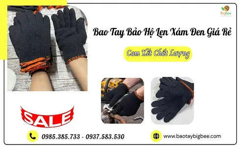 Sỉ găng tay len lao động xám đen giá rẻ tận kho dễ bán