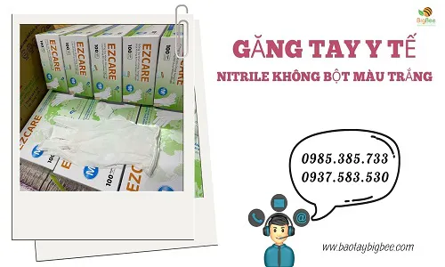 Găng tay y tế nitrile không bột màu trắng giá sỉ hàng chuẩn