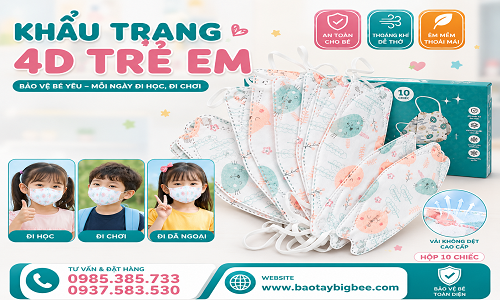 Khẩu trang 4d trẻ em đeo êm thoáng khí nhập sỉ giá rẻ