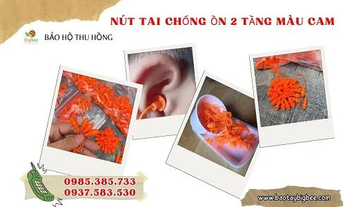 Nút tai chống ồn có dây 2 tầng màu cam giá sỉ rẻ nhất