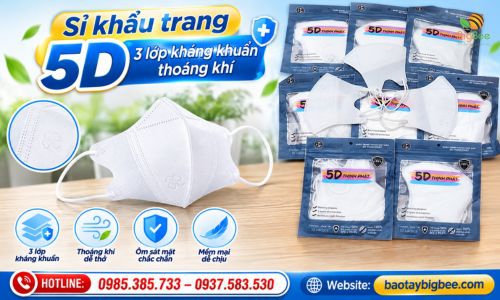 Sỉ khẩu trang 5D 3 lớp kháng khuẩn thoáng khí giá rẻ