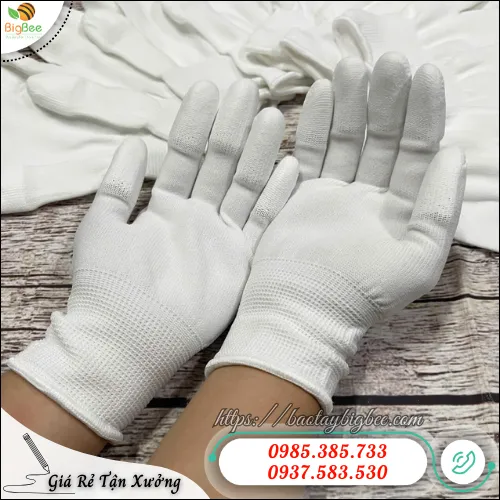 Găng tay chống tĩnh điện phủ PU đầu ngón cho ngành điện tử