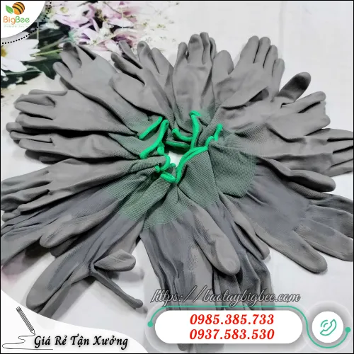Găng tay phủ PU lòng bàn tay xám cho ngành điện tử, cơ khí, sản xuất