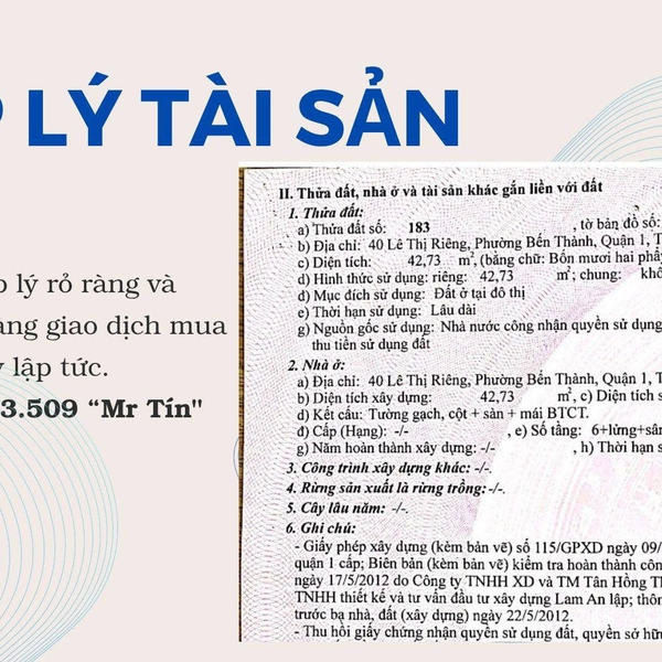 Bán nhà mặt tiền Lê Thị Riêng, Phường Bến Thành, TP.HCM