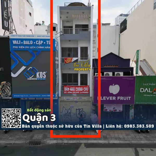 Bán nhà mặt tiền đường HAI BÀ TRƯNG, QUẬN 3